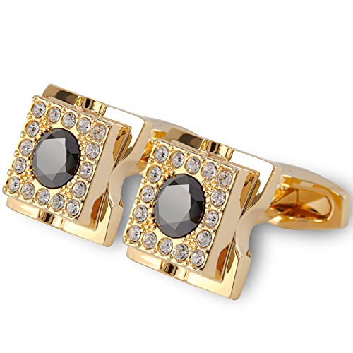 Sogee 18K Gold Plated Black Crystal Cufflinks For Men Square Elegant Mens Cuff Links For Business Wedding Party Unique Gift #TOP1