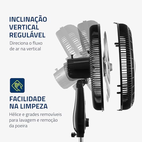 Ventilador de Coluna MONDIAL Turbo 8 Pás 40cm 140W Preto/Silver - Imagem 5