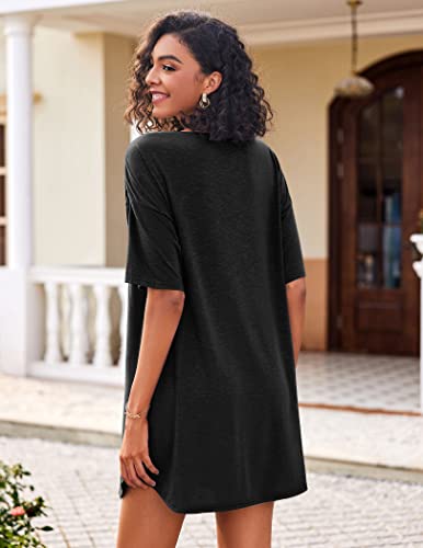 Maxmoda Night Gowns For Adult Women Black Nightgowns Short Sleeve Sleepshirts Sexy Pajama Dress Casual Beach Cover Up Xl #TOP4