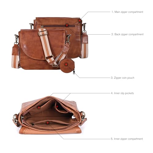 Image of Genuine Leather Shoulder Crossbody Purse For Women with Adjustable Strap, Mobile Pocket & Outside & Inside Zipper