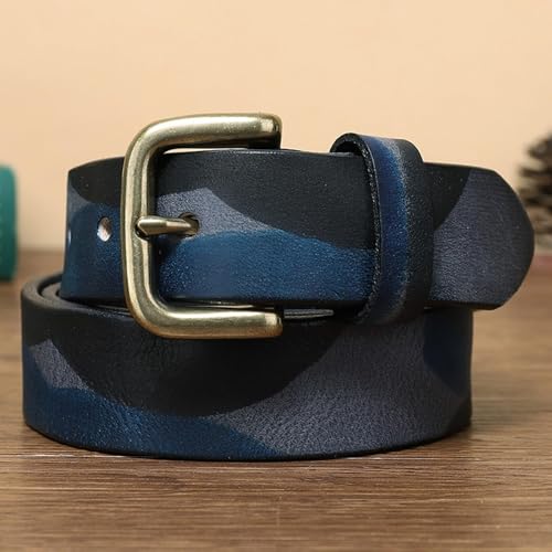 Men's Women's Camouflage Belts -3.3cm Wide Single Prong Heavy Duty Brass Buckle Genuine Full Grain Leather Strap3