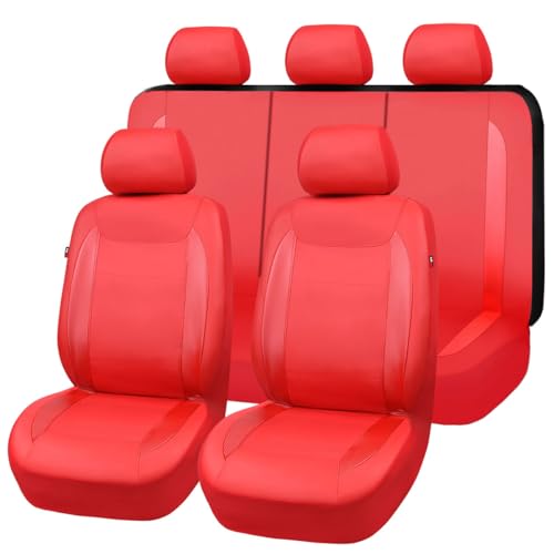 Flying Banner car seat Covers Protects Water Proof Faux Leather Carbon Fiber Fronts Rear Bench Covers (Red Red Full Set - 8PCS)
