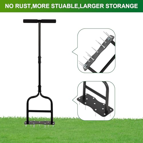 sancat Lawn Aerator,Spike Aerator, Heavy Duty Manual Lawn Aerator Tool with 11 Iron Spikes, Grass Aerator Tools for Yard, Lawn Aeration, Height Adjustable Garden Tool, Revives Lawn Health - Image 5