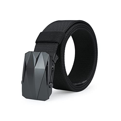 TEAMMAO Cintura Uomo Cintura Nylon Canvas Nera Cinta Grande Vita 110CM-200CM Automatico Cinturone Militare Tattico Alpinismo Caccia Sport all'Aperto Lavoro Belt.(150CM, Nero)