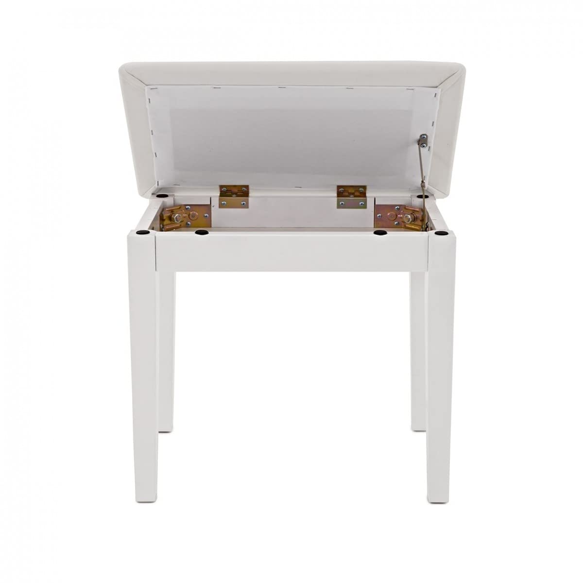 gear4music Taburete Blanco para Piano con Almacenamiento | Elegante cojín blanco en polipiel para el confort, montaje fácil en kit, amplio compartimento de almacenaje para partituras