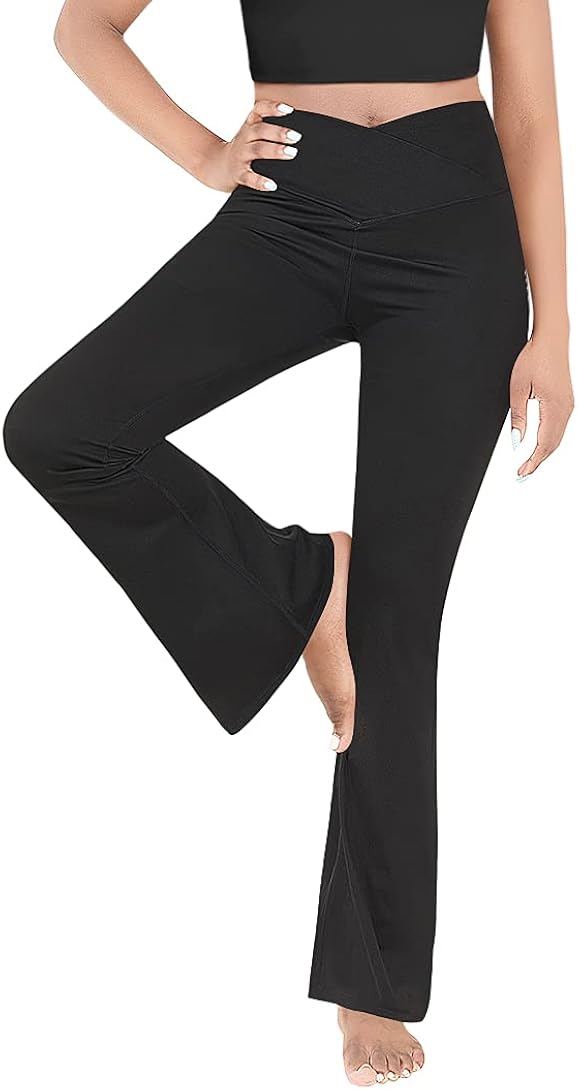 Esobo Women's Bootleg Yoga Pants Crossover High Waisted Wide Leg Workout Flare Pants Bootcut Work Pants Dress Pants : Clothing, Shoes & Jewelry