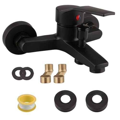 oupados Robinet de baignoire mural - Kit mitigeur chaud et froid - Avec 8 accessoires de montage - Mitigeur monocommande pour douche et baignoire - Noir