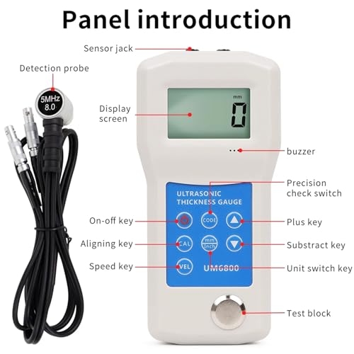 Thickness Gauge, UM6800 Ultrasonic Thickness Gauge Metal Testing 1-260 mm Meter Steel Tester Pipe, Boilers, Oil Storage Tank Thick Measuring Tool(UM6500 200mm 0.1) miniatura 5