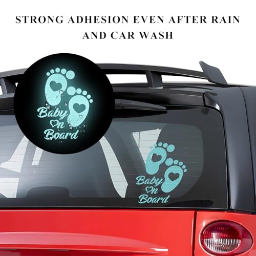 Image of Baby on Board Car Sticker, High Intensity Reflective Baby on Board Footprint Safety Warning Decal, Waterproof Kids on Board Baby in Car Feet Decal Sticker for Bumper (Light Blue)
