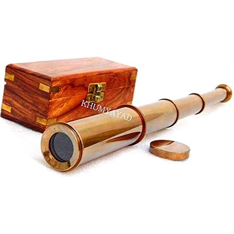 KHUMYAYAD Brass Telescope Hand Made Antique Marine Spyglass with Rosewood Box Cover