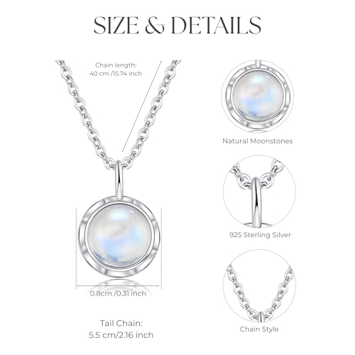 Natural Larimar/Moonstone Necklace 925 Sterling Silver Minimalist Blue Round Stone Pendant Necklace Gemstone Jewelry for Women Love3