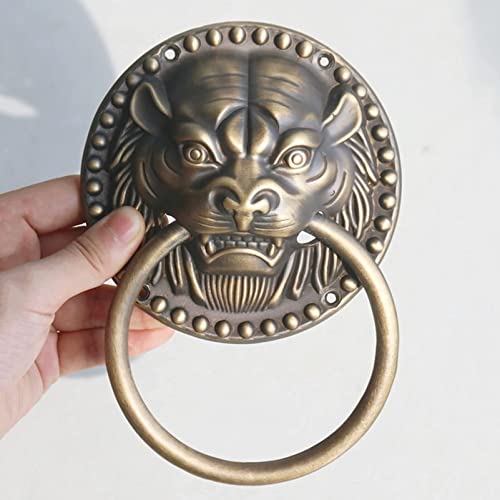 Antique Tiger Head Door Knocker Vintage Thick Copper Door Handle Retro Front Door Courtyard Garden Wall Decoration Accessories (Size: Diameter 20Cm Color: Brass) (Black 20Cm Diame #TOP5
