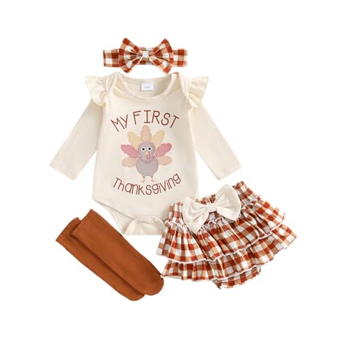 Newborn Baby Girl Thanksgiving Clothes My 1st Thanksgiving Long Sleeve Romper Tutu Skirt Leg Warmers Headband Set