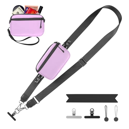 Image of YFWE Clip and Go Strap for Phone with Wallet Crossbody, Adjustable Phone Lanyard with Detachable RFID Wristlet Wallet & Ultra-Thin 360 Rotatable Metal Tabs for All Smartphones (Purple)