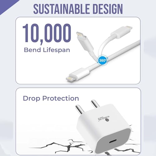 Image of Kratos 20W Original Charger with Lightning Cable Compatible with iPhone14 /13 /12 /11 /10 /9 /8 /7 /X /Xr Series, Cable Length 1.2 Mtr, MFi Certified Adapter | White