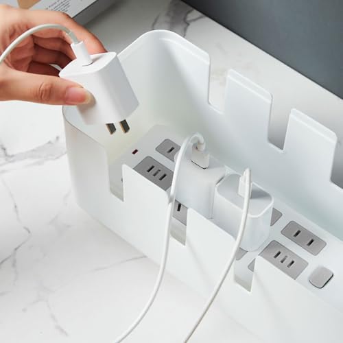 Funda de gestión de cables y tapa de madera para ocultar regletas y proteger del polvo en cocina 7