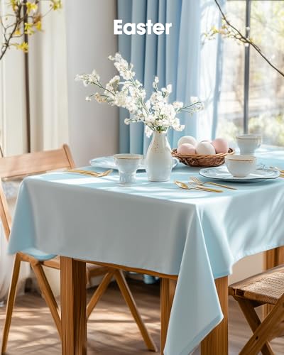 Image of Pureegg Plastic Table Cloth Disposable 8 Pack, 54 x 108 Inch Table Cloths, Easter Party, Picnic, Wedding, Decorative Tablecloths, Rectangle, Baby Blue Plastic Cover, Leakproof & Sturdy, Light Blue