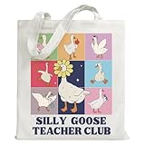 Cute Goose Canvas Tote Bag Gifts for Teacher, Thank You Gifts for Woman, Silly Goose Teacher Club