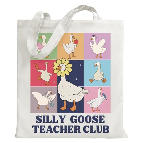 Cute Goose Canvas Tote Bag Gifts for Teacher, Thank You Gifts for Woman, Silly Goose Teacher Club