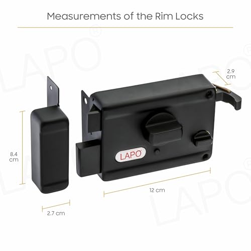 Image of LAPO Rim Lock, Applicable to Main & Safety Doors, TwinPin Extreme Dead Bolt Lock, Suitable for Single, Sliding & Gate Doors, Black Finish, 3 Keys, Reversible Knob, 3 Years Warranty