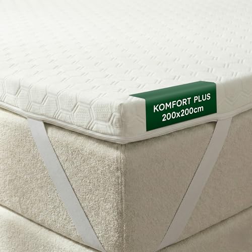 WENDRE Kaltschaum Matratzentopper 200x200cm – Fester Topper für Matratzen & Betten – 7cm Stützend & Atmungsaktiv – Matratzenauflage mit Waschbarem Bezug – Oeko-TEX Zertifiziert