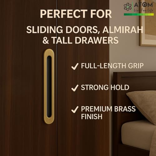 Image of Atom 10.1 Inches Sliding Concealed Handle for Wardrobe & Cabinet | Brass Door Handle for Drawer, Cupboard, Almirah & Kitchen Cabinets (Set of 2, CH-317) | Handles for Wardrobe and Doors