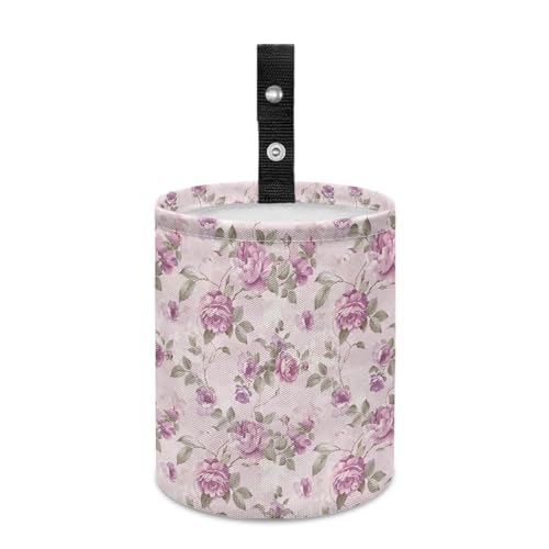 Image of Purple Flower Car Trash Can - Portable Collapsible Back Seat, Front Seat, Floor, or Hanging Headrest Waste Basket Car Accessories Interior Easy to Clean