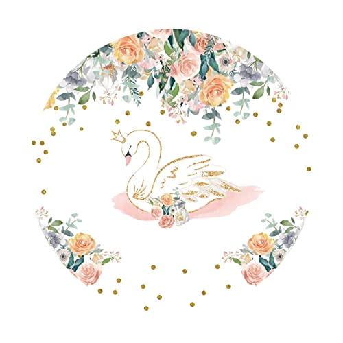 Yeele 6.5X6.5Ft White Swan Round Backdrop Cover Rose Flowers Gold Glitter Crown Photography Background For Kids Ballet Girls Birthday Party Baby Shower Banner Decorations Portrait Photo Booth Props #TOP2