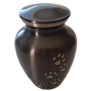 Pet Urn Ottillie Paws Legacy Memorial Pet Cremation Urns for Dogs and Cats Ashes Hand Carved Brass Memory Keepsake Urn Ebony Vertical Pewter Paws Medium