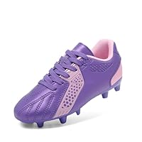DREAM PAIRS Boys Football Boots Shoes Kids Girls Soccer Athletics Sport Training Shoes Indoor Outdoor Football Shoes Sneakers for Unisex,Size 4 Big Kid,Purple/Pink,HZ19006K