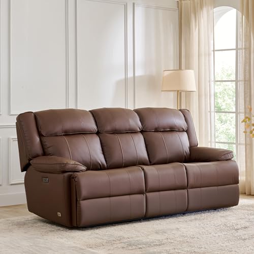 Image of Home Centre | Torino Faux Leather 3-Seater Electric Recliner | Recliner Sofa for Living Room | Solid Wood | Brown | 2 Year Warranty