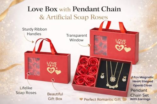 Image of Yadava Artificial Red Rose Flower for Valentine Day Gift Romantic Gift for Girlfriend Boyfriend Husband Wife | Cute Star Keychain, Message Bottle & Love Cards in Premium Gift Box (Vint Bag)