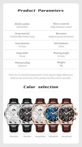 Image of OLEVS Watches for Men Original Analog Quartz Stylish Brown Leather Luxury Business Chronograph Waterproof Date Mens Wrist Watch