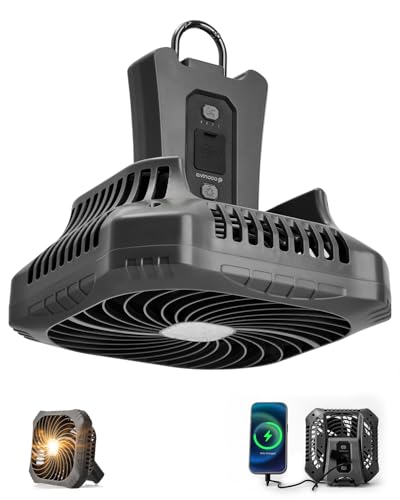 Odoland Portable Camping Fan with LED Lantern, 40H Rechargeable Battery Operated Quiet Tent Fan with Hanging Hook for RV Car Beach Outdoor Hurricane Emergency Outages