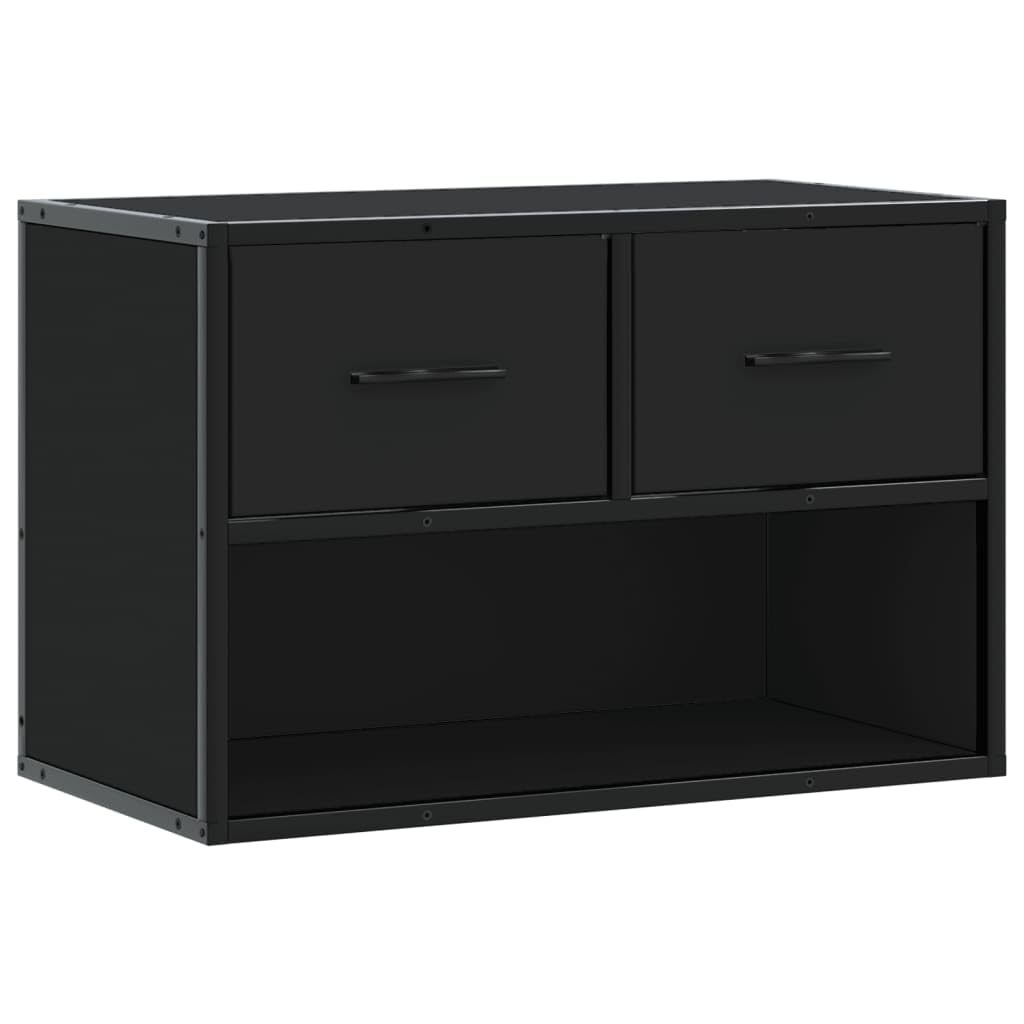YUANCHUTOP Small Floating TV Unit Stand 60cm, Wall Mounted Media Console with 2 Drawers & Storage Shelf, Industrial Style Hanging Wall Cabinet, Black