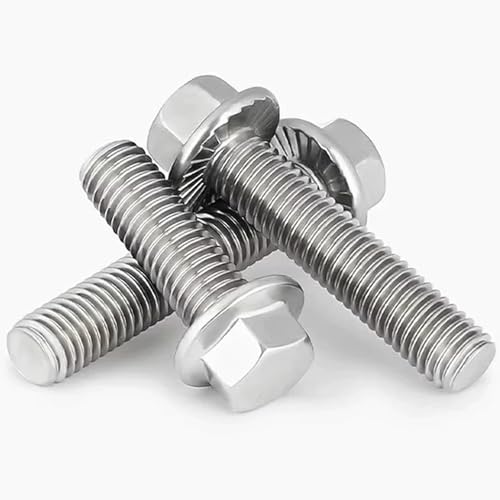 Image of M6-1.0 x 30mm Flanged Hex Head Bolts Flange Hexagon Screws, Stainless Steel 18-8 (304), Plain Finish,20PCS