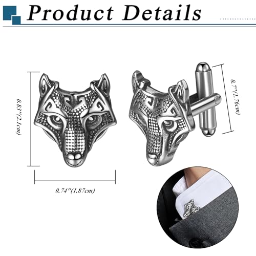Mancuernillas Vikingas OIDEA para Hombre Estilo Wolf Head miniatura 3