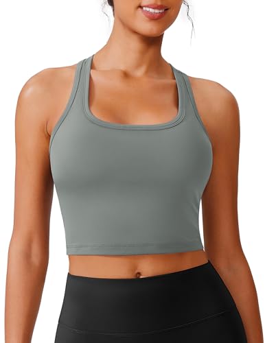 Image of PINSPARK Sports Bra Longline Racerback Tank Tops for Women Padded Workout Yoga Top