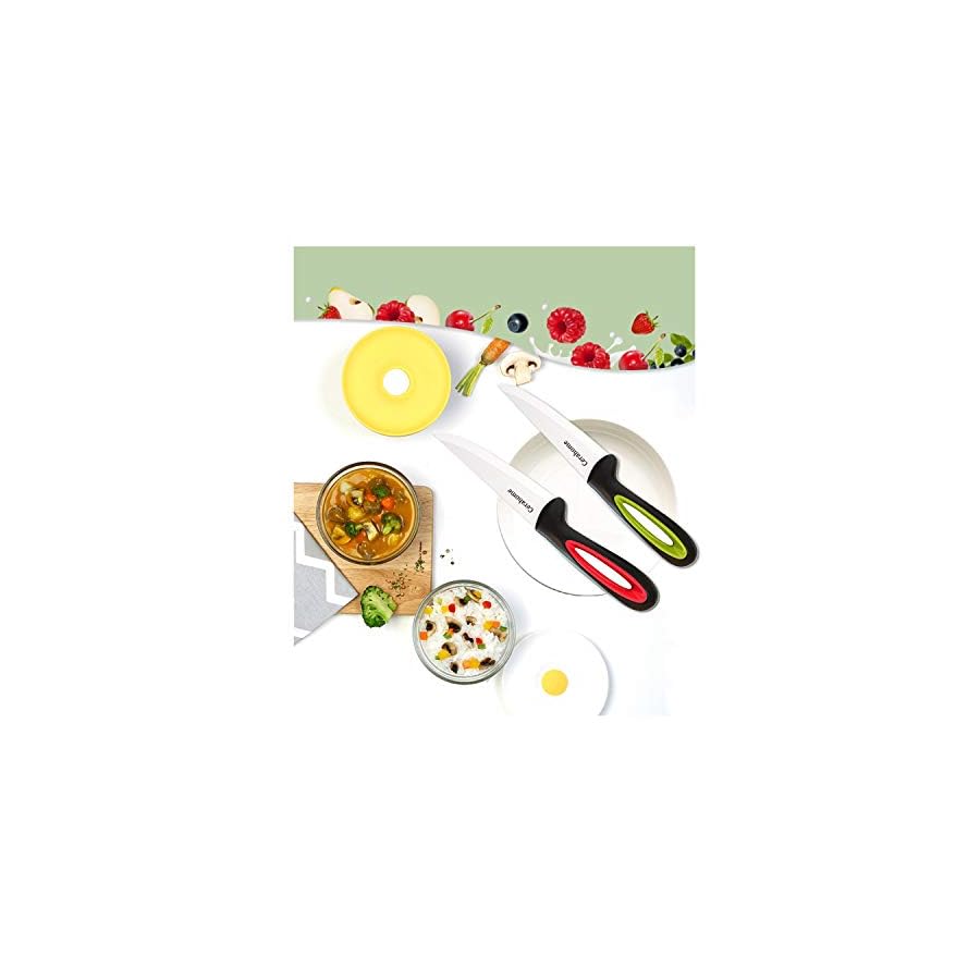 Cerahome Ceramic knife Super Sharp 4-inch Utility Knife Fruit Paring Knife Set with Sheath, Kitchen knives Sets for Cutting Boneless meats, Sashimi, Fruits and Vegetables (Red+Green)