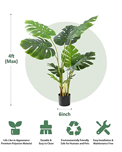 Artificial Tree-Faux Plants Indoor Outdoor- Keloteven 4Ft Artificial Monstera Fake Tall Tree 11 Leaves - Artificial Plants For Home Decor, Office, Living Room And Pito Decoration, Md120 #TOP4