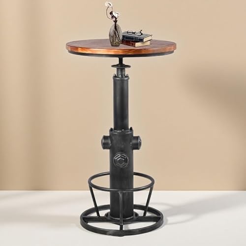 Industrial Bistro Bar Table 38.6-44.4inch Height Adjustable Farmhouse Pub Table for Kitchen Dinning Room Office Swivel Wooden Top