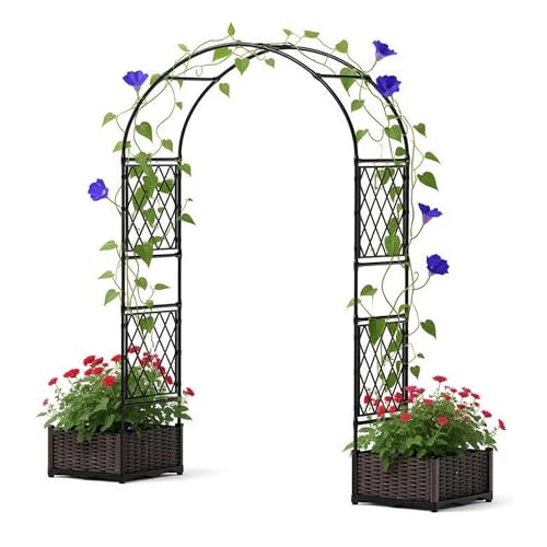 78.7" Garden Arbor with 2 Planter Boxes, PE Coated Metal Garden Arch Trellis for Climbing Plants, Decorative Archway Wedding Arch Frame, Weather-Resis