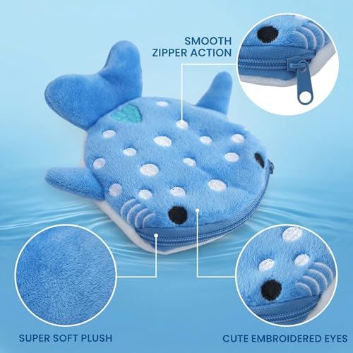COYUN 3 Stück Hai Münzbeutel für Kinder, Mini Plüsch Geldbörse mit Reißverschluss, Münztasche, Mini Tasche, Süße Kawaii Münzbörse Set für Jungen & Mädchen, Kleines Portemonnaie Meerestier