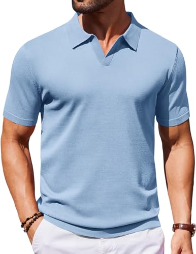 Image of COOFANDY Men's V Neck Short Sleeve Stretch Knit Polo Shirt