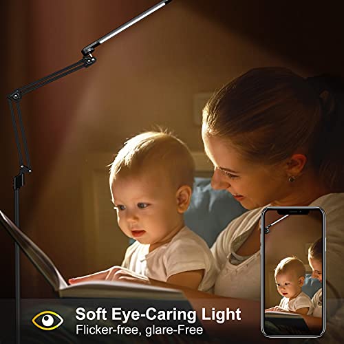 Veyfiy Led Floor Lamp, 12W Swing Arm Lamp With 5 Color Temperatures,Stepless Dimmer, Standing Light With 360 Degree Swing Arms,Modern Lamps For Work,Living Room,Sewing,Craft,Etl Listed,Black #TOP2