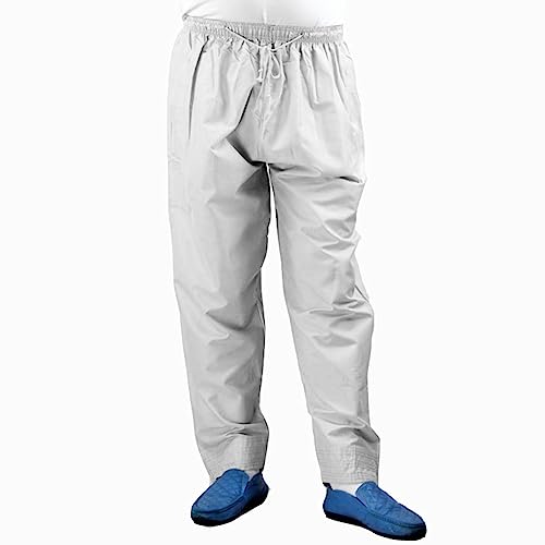Men Muslim Pant, Men Muslim Arab Middle East Pants Cotton Loosestyle Afghan Pants with Waist Elastic Band for Prayer (White)