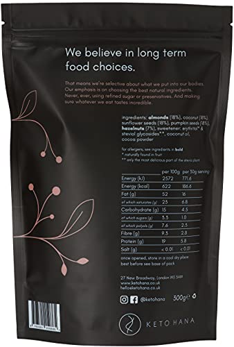 Keto Hana Cocoa & Nuts Breakfast, Snacking Granola, Just 2.2g Net Carbs, High Protein, Healthy Keto Diet Granola (Four 300g/0.6lbs Bags) - Image 3