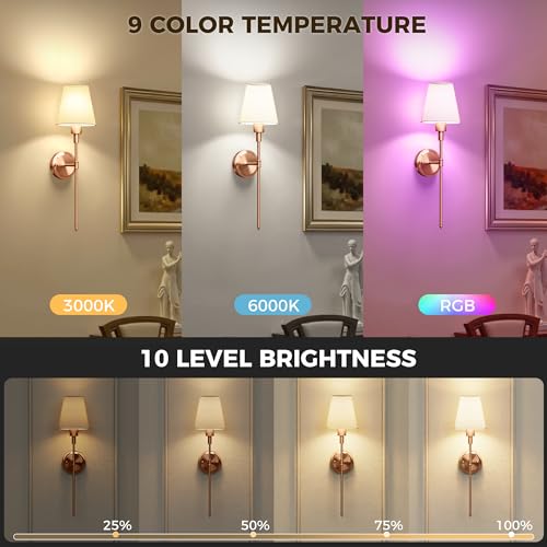 Image of DORESshop Battery Operated Wall Sconce Set of 2, Wireless Wall Light Easy to Install, 7 Color Rechargeable Wall Sconces, Sconce Wall Decor Set of 2 for Bedroom, Living Room, Copper, 24.6in