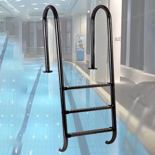Escalera para piscina de 3 peldaños negra acero 304 miniatura 2