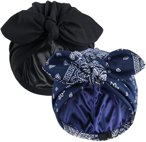 Image of Ababalaya Satin Lined Beanies for Women Chemo Headwear Silky Lined Cotton Sleeping Cap